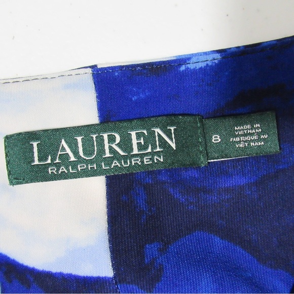 Lauren Ralph Lauren Floral Cowl Neck Sleeveless Sheath Dress Blue White Size 8 - Picture 7 of 16
